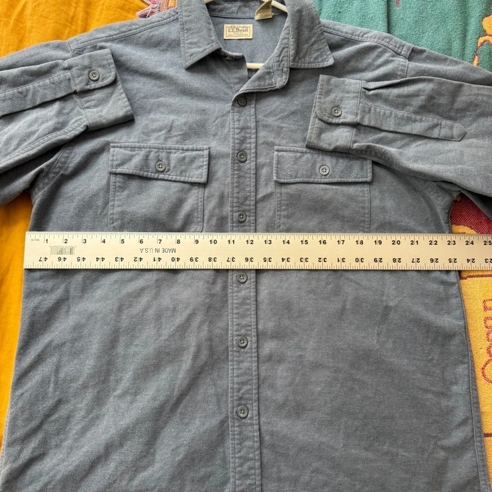 LL Bean Mens Large Blue Cotton Chamois‎ Cloth Button Down Work Shirt OMT03